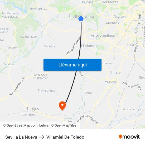 Sevilla La Nueva to Villamiel De Toledo map