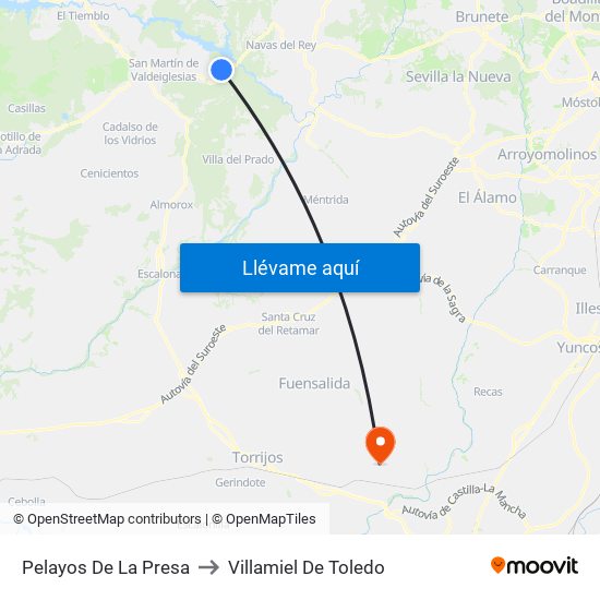 Pelayos De La Presa to Villamiel De Toledo map