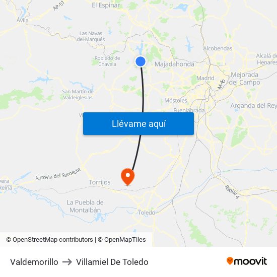 Valdemorillo to Villamiel De Toledo map