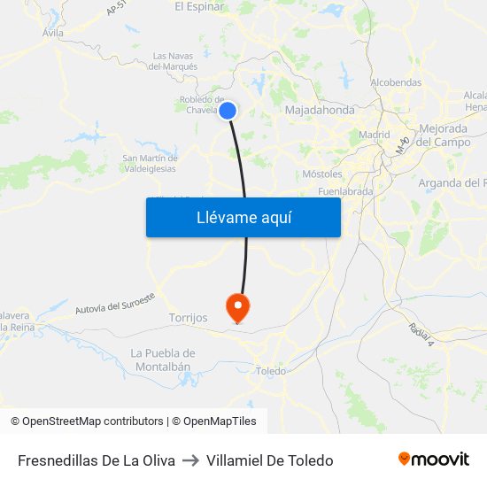 Fresnedillas De La Oliva to Villamiel De Toledo map