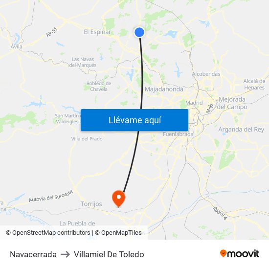 Navacerrada to Villamiel De Toledo map