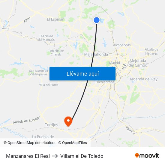 Manzanares El Real to Villamiel De Toledo map