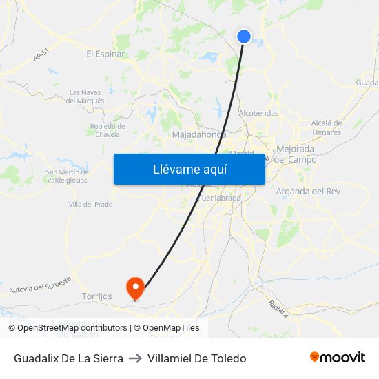 Guadalix De La Sierra to Villamiel De Toledo map