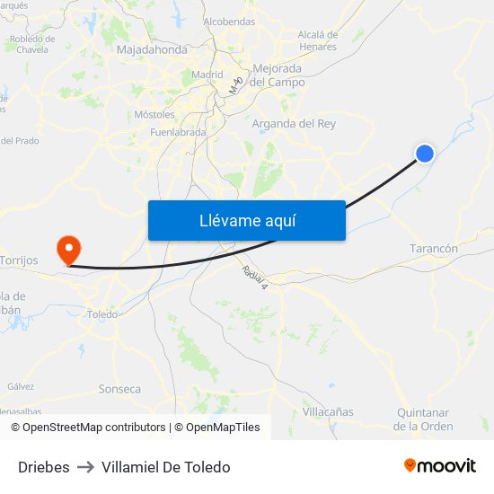 Driebes to Villamiel De Toledo map