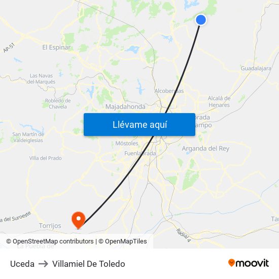 Uceda to Villamiel De Toledo map