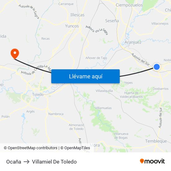 Ocaña to Villamiel De Toledo map