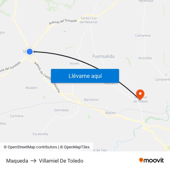 Maqueda to Villamiel De Toledo map