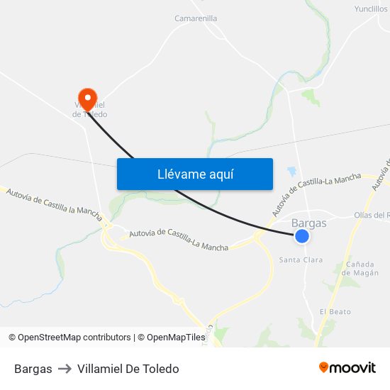 Bargas to Villamiel De Toledo map