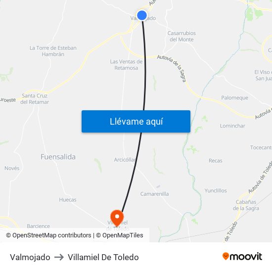Valmojado to Villamiel De Toledo map