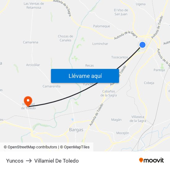 Yuncos to Villamiel De Toledo map