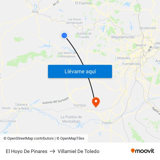 El Hoyo De Pinares to Villamiel De Toledo map