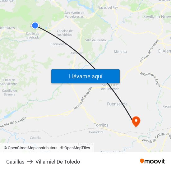 Casillas to Villamiel De Toledo map