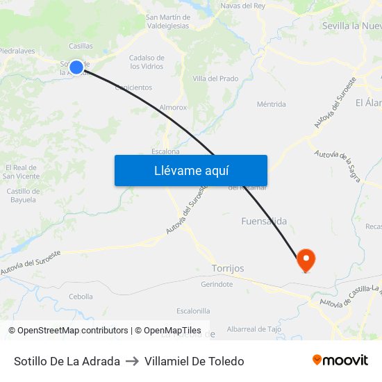 Sotillo De La Adrada to Villamiel De Toledo map