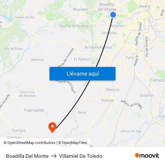 Boadilla Del Monte to Villamiel De Toledo map