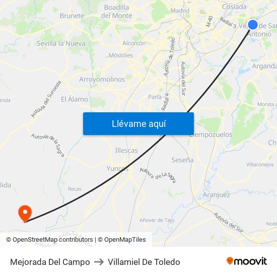 Mejorada Del Campo to Villamiel De Toledo map