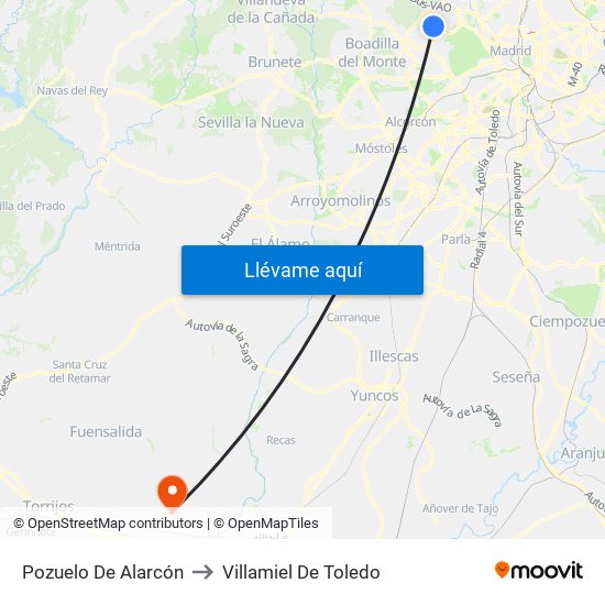 Pozuelo De Alarcón to Villamiel De Toledo map