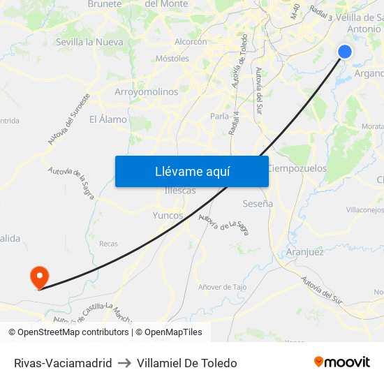 Rivas-Vaciamadrid to Villamiel De Toledo map