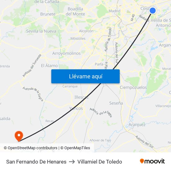 San Fernando De Henares to Villamiel De Toledo map