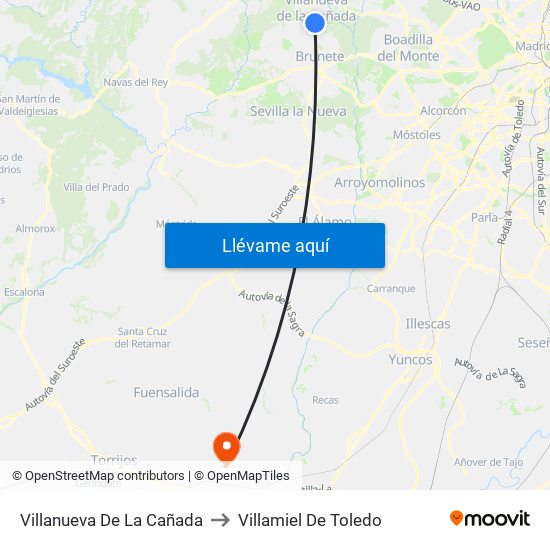 Villanueva De La Cañada to Villamiel De Toledo map