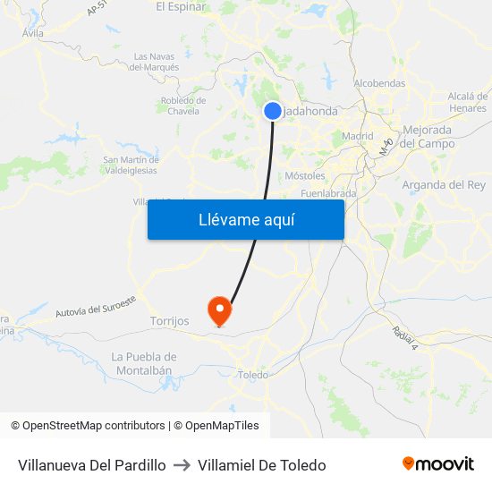 Villanueva Del Pardillo to Villamiel De Toledo map