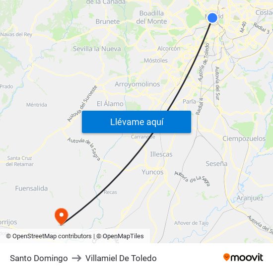 Santo Domingo to Villamiel De Toledo map