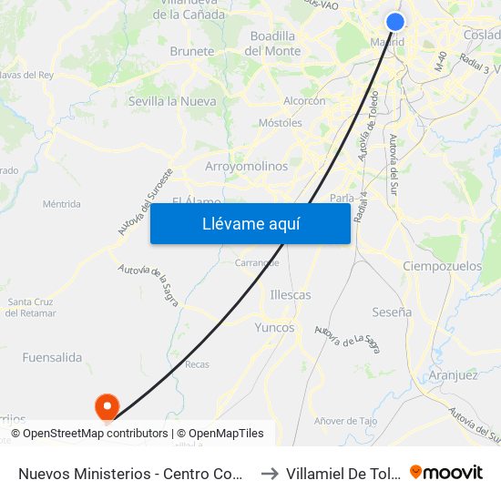 Nuevos Ministerios - Centro Comercial to Villamiel De Toledo map