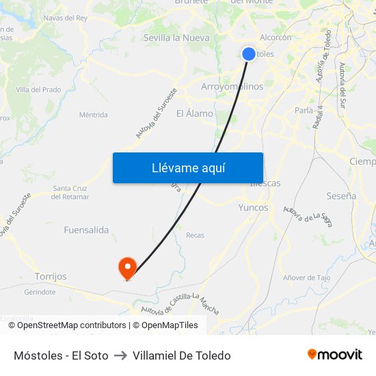 Móstoles - El Soto to Villamiel De Toledo map