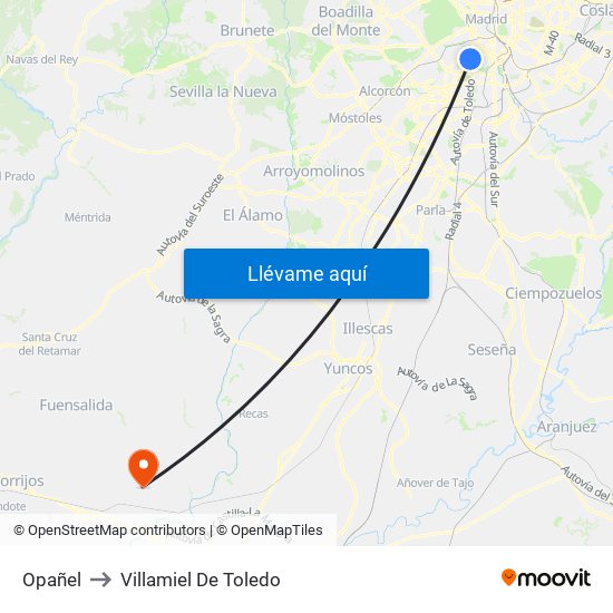 Opañel to Villamiel De Toledo map