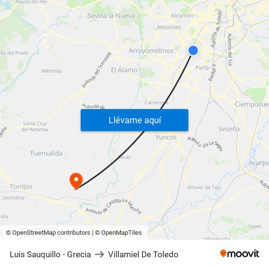Luis Sauquillo - Grecia to Villamiel De Toledo map