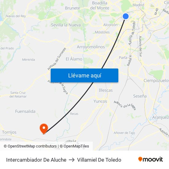 Intercambiador De Aluche to Villamiel De Toledo map
