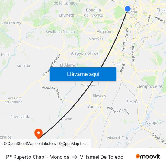 P.º Ruperto Chapí - Moncloa to Villamiel De Toledo map