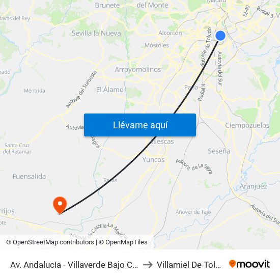 Av. Andalucía - Villaverde Bajo Cruce to Villamiel De Toledo map