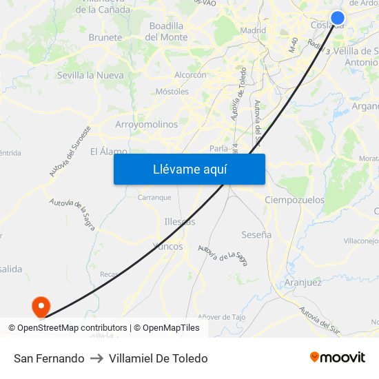 San Fernando to Villamiel De Toledo map