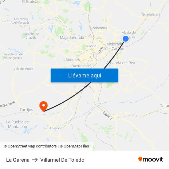La Garena to Villamiel De Toledo map
