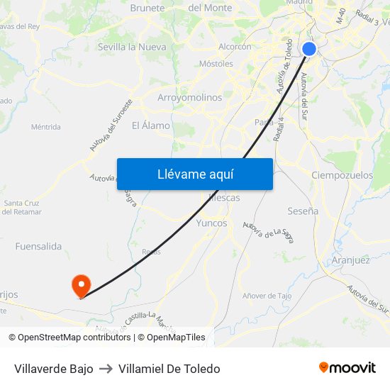 Villaverde Bajo to Villamiel De Toledo map