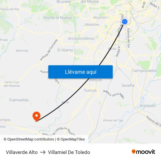 Villaverde Alto to Villamiel De Toledo map