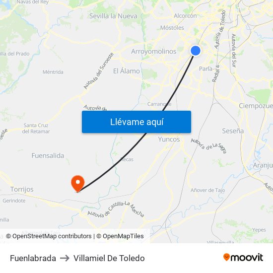 Fuenlabrada to Villamiel De Toledo map