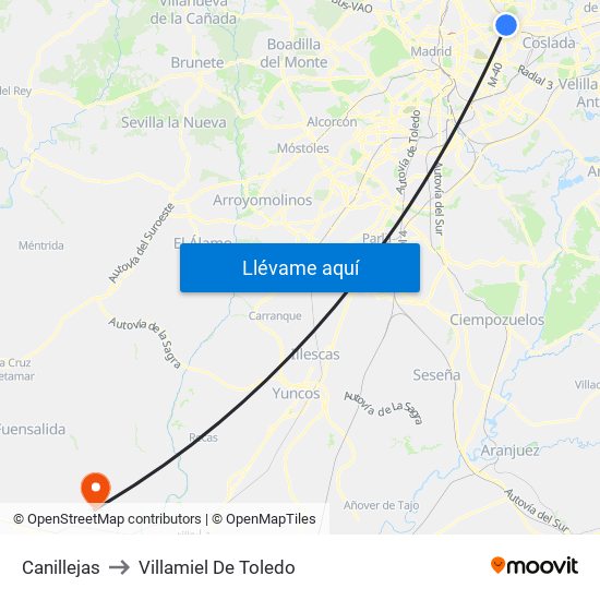 Canillejas to Villamiel De Toledo map