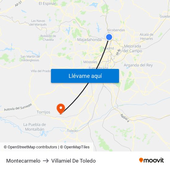 Montecarmelo to Villamiel De Toledo map