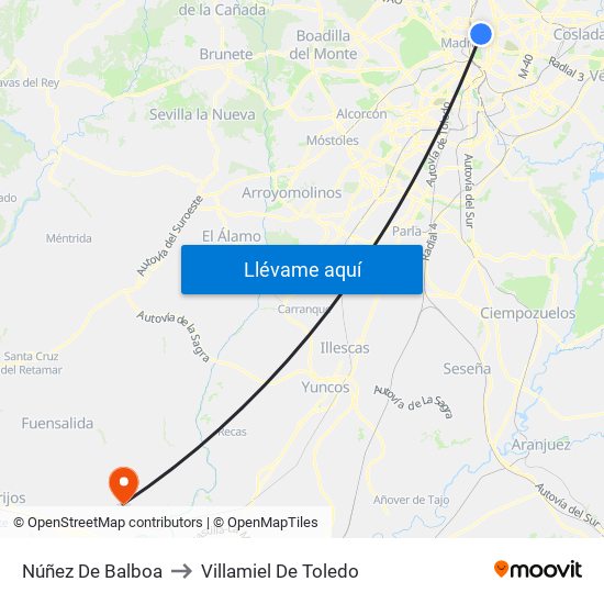Núñez De Balboa to Villamiel De Toledo map