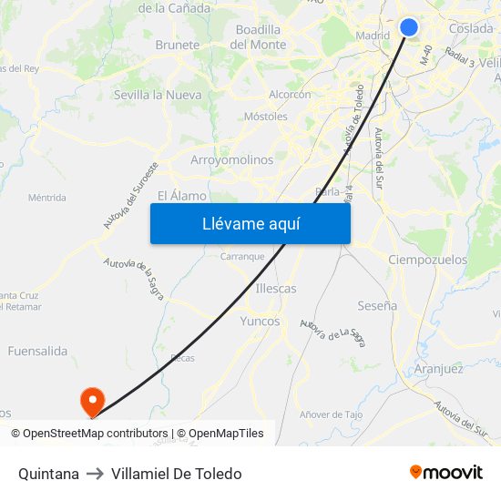 Quintana to Villamiel De Toledo map