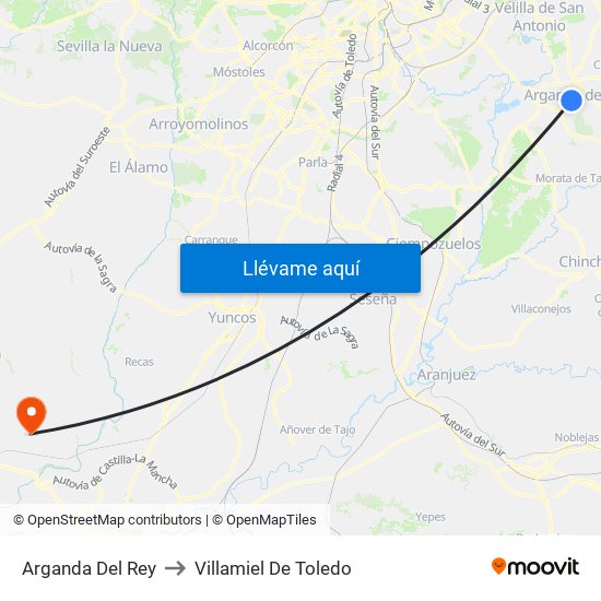 Arganda Del Rey to Villamiel De Toledo map