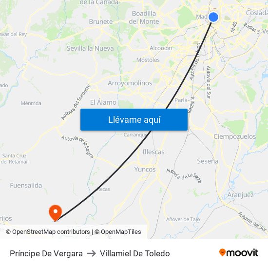 Príncipe De Vergara to Villamiel De Toledo map