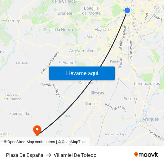 Plaza De España to Villamiel De Toledo map