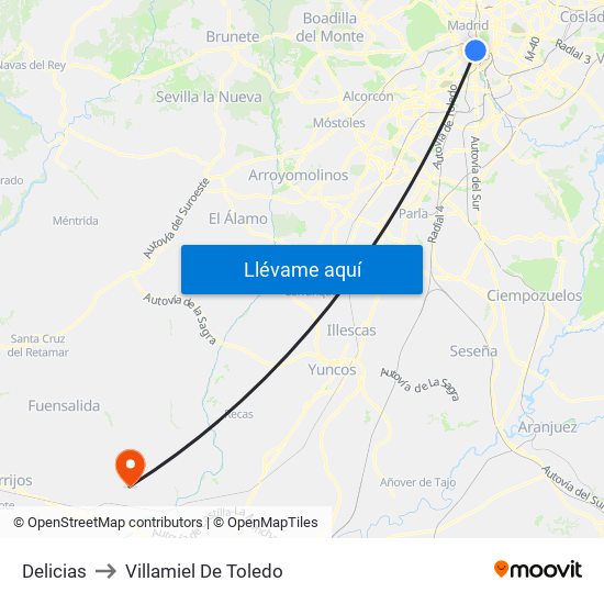 Delicias to Villamiel De Toledo map