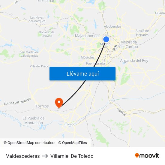 Valdeacederas to Villamiel De Toledo map