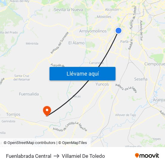 Fuenlabrada Central to Villamiel De Toledo map
