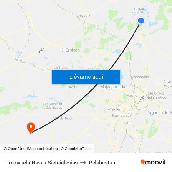 Lozoyuela-Navas-Sieteiglesias to Pelahustán map