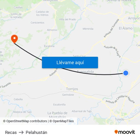 Recas to Pelahustán map