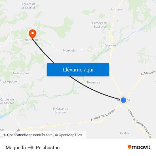 Maqueda to Pelahustán map